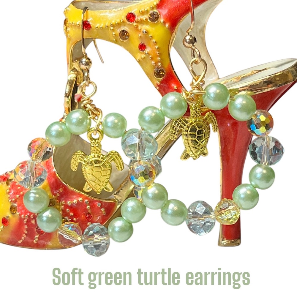 🐢Green and Gold Turtle Hoop Earrings